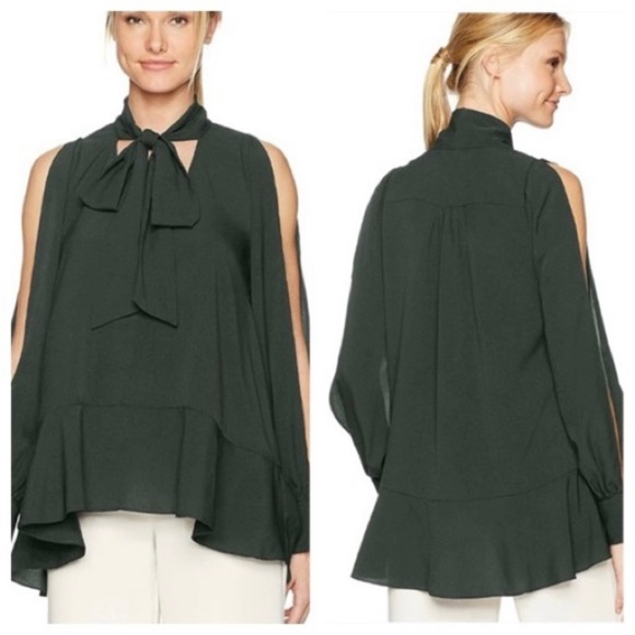 French Connection Tie Neck Crepe Blouse Size Medium - Picture 3 of 12